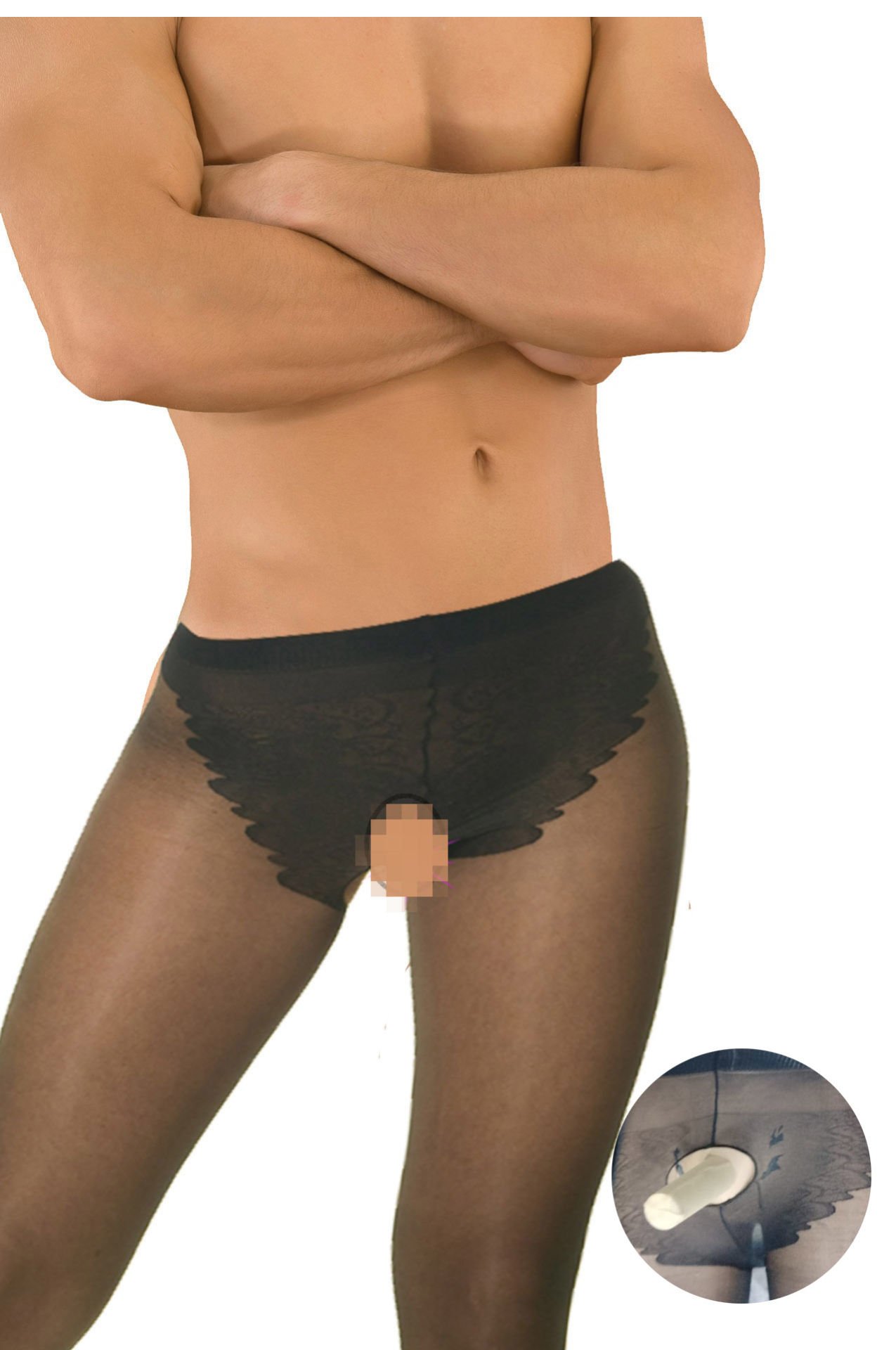 Erkek Siyah İNCE Fantezi Külotlu Çorap