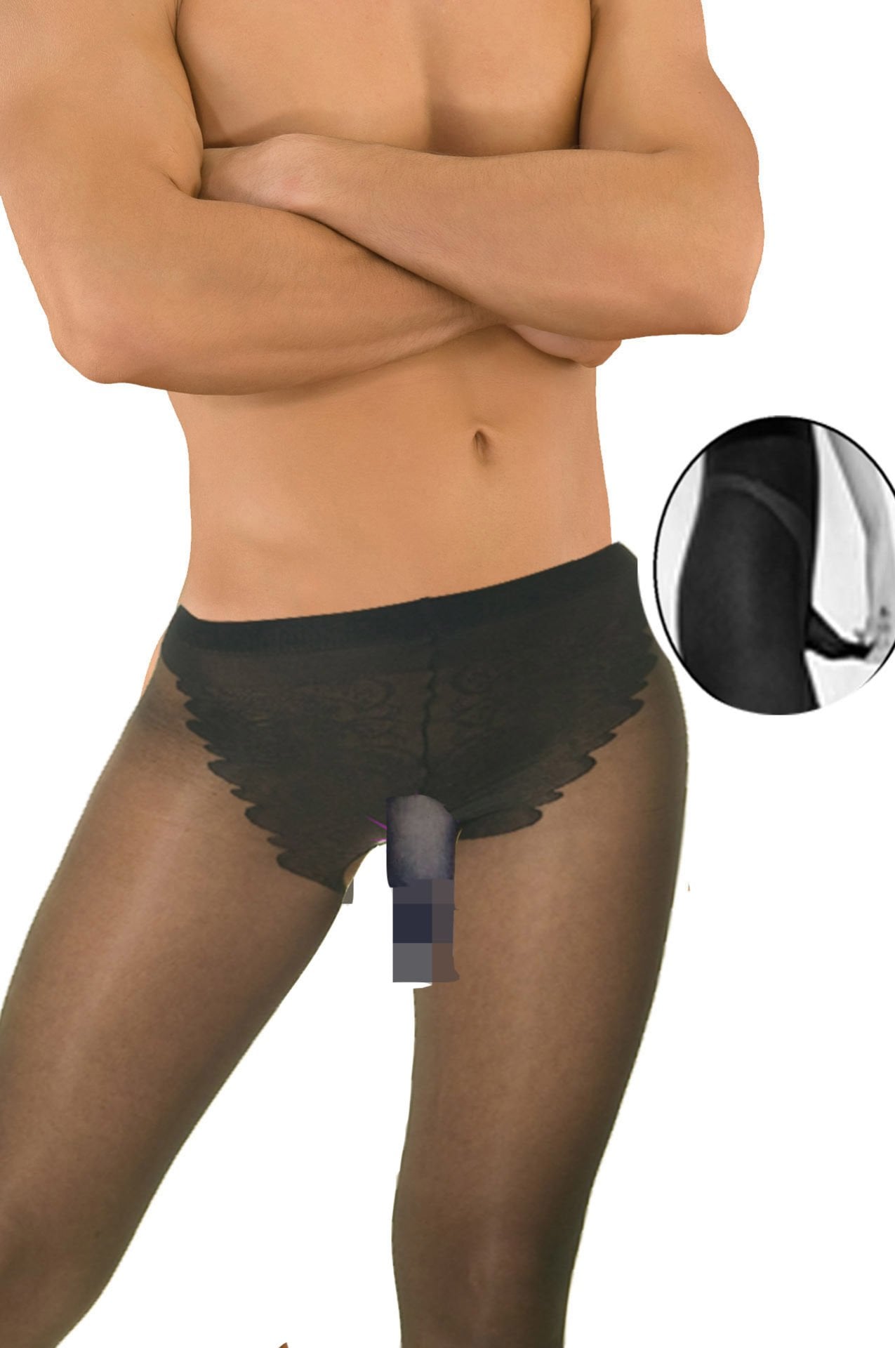 Erkek Siyah İNCE Fantezi Külotlu Çorap