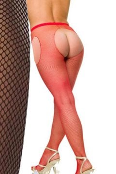 Ağsız Dekolteli Kırmızı File Külotlu Çorap